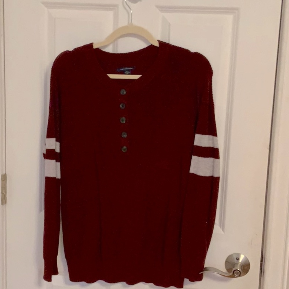 American Eagle Maroon Striped Sweater w/ Buttons